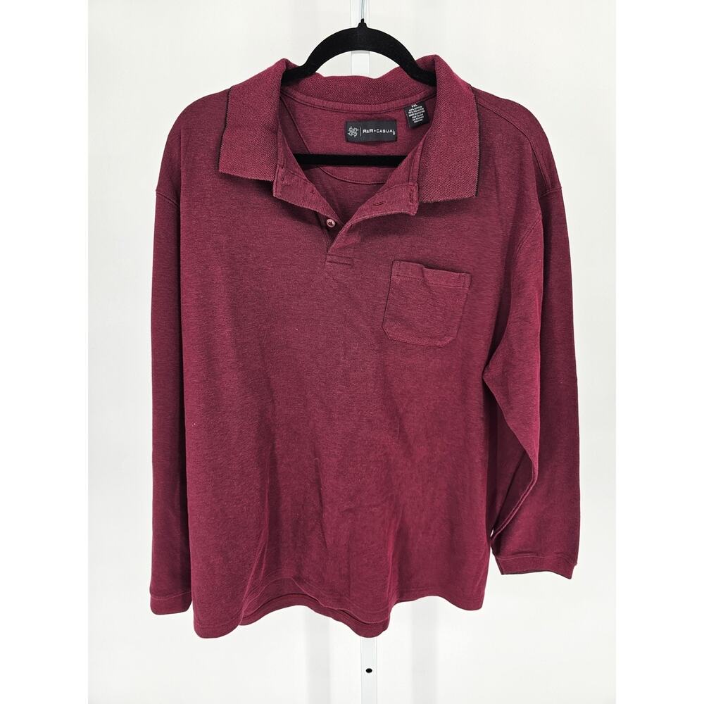 R&R Casual Mens Sz XXL Long Sleeve Polo Shirt Burgundy Red